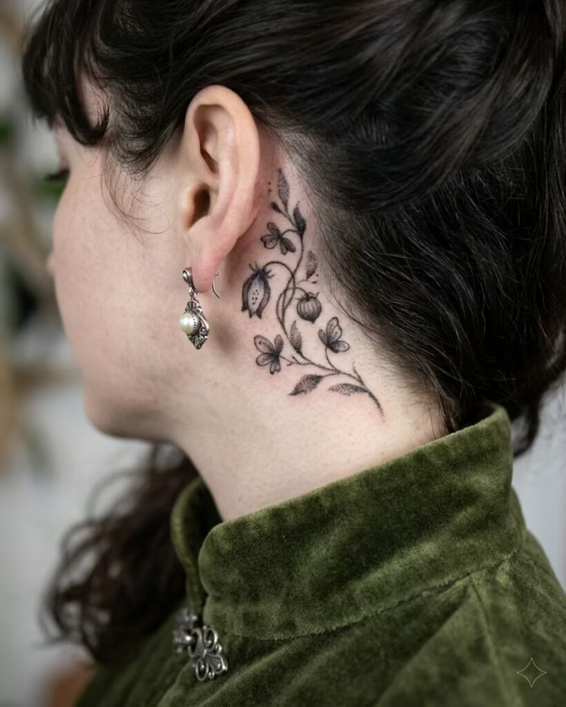  The Enchanted Flora behind the ear tattoo