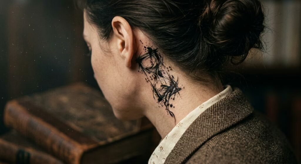 The Etched Hourglass Behind the ear tattoo