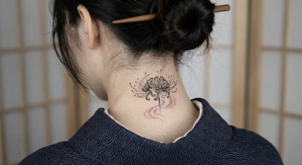 The Reaper's Path: Subtle Ukiyo-e Spider Lily Tattoo