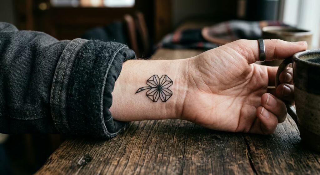 The Resilient Grit_ A Geometric Four-Leaf Clover Tiny Wrist Tattoo