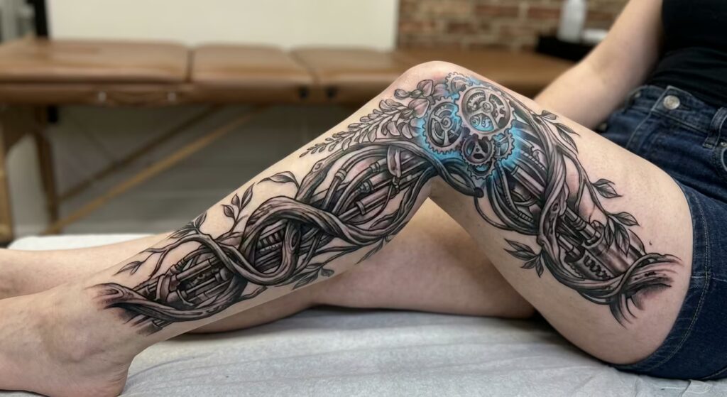 The Surreal Infinity Vine Wrap Leg Tattoo