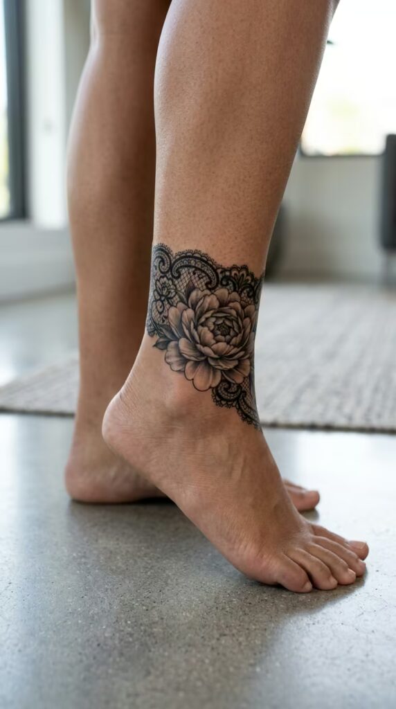 The Victorian Peony Flower ankle tattoo