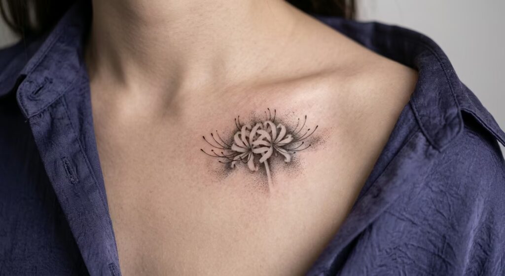 The Whispering Void: Negative Space Spider Lily Tattoo