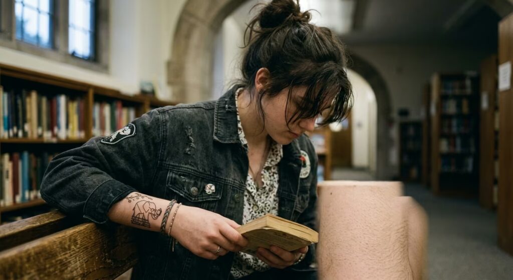 Whimsical Sashiko Librarian Elephant Tattoo with Delicate Sakura Bloom