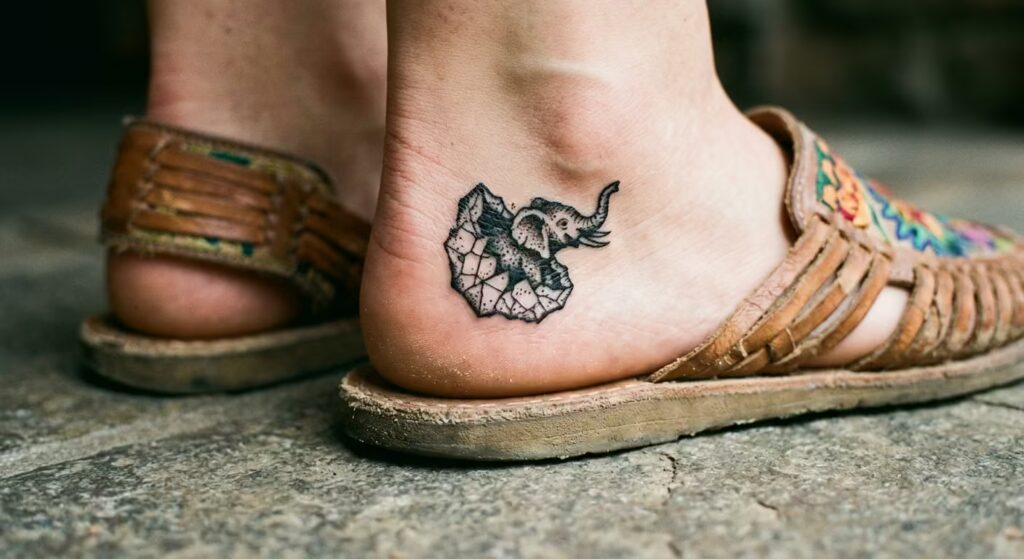 Wild Primrose & Cracked Geode Feral Grace Elephant Tattoos for Women