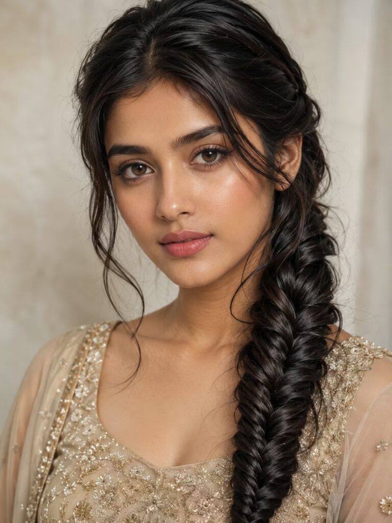 Side-Swept Fishtail braided hairstyle for teens