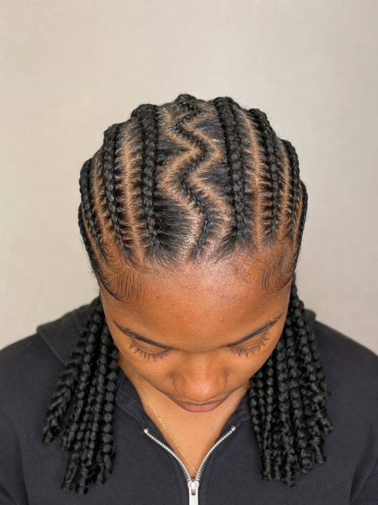 Zigzag Cornrow Design braided hairstyle for teens