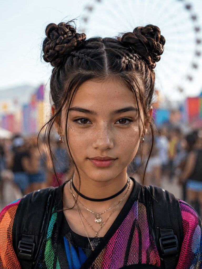 Braided Space Buns braided hairstyle for teens