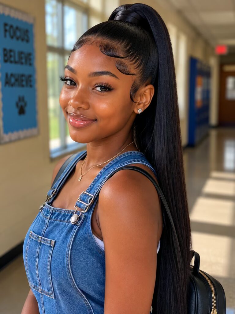 High Sleek Ponytail back to school hairstyles for black women