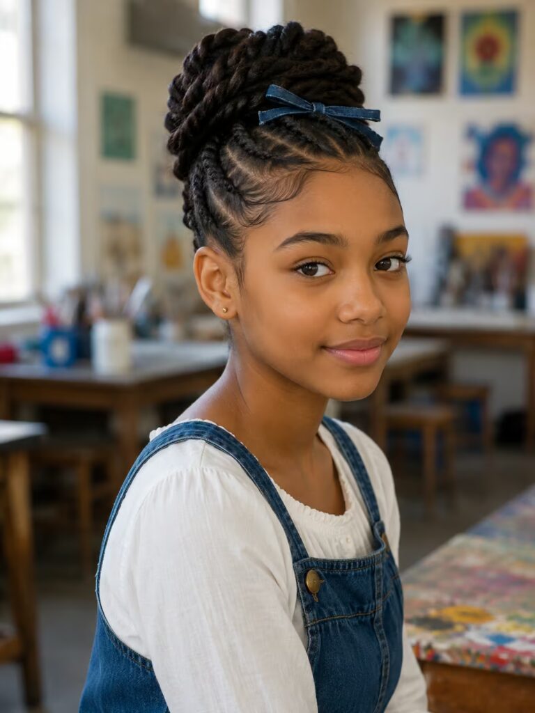 Twisted Updo with Braided Edges back to school hairstyles for black women