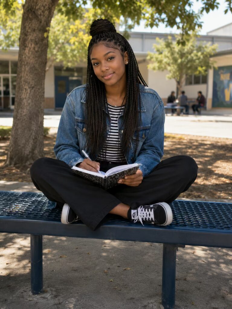 Half-Up Micro Braids back to school hairstyles for black women