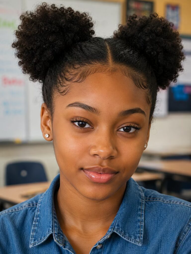 Double Afro Puffs back to school hairstyles for black women