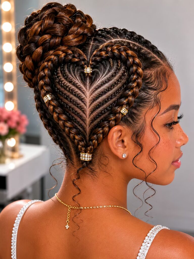 Heart-Shaped Braided Updo braided hairstyle for teens