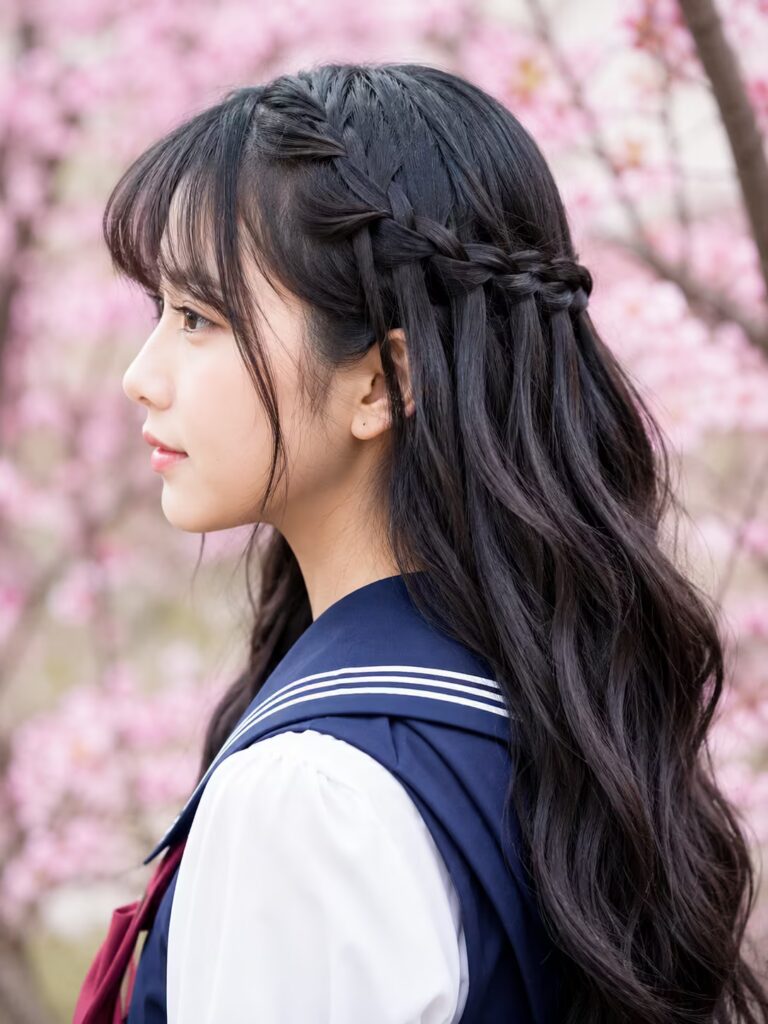 Waterfall braided hairstyle for teens