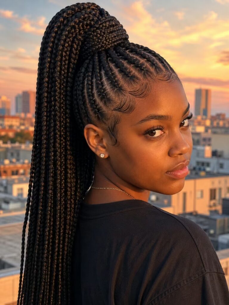 Box Braids Ponytail braided hairstyle for teens