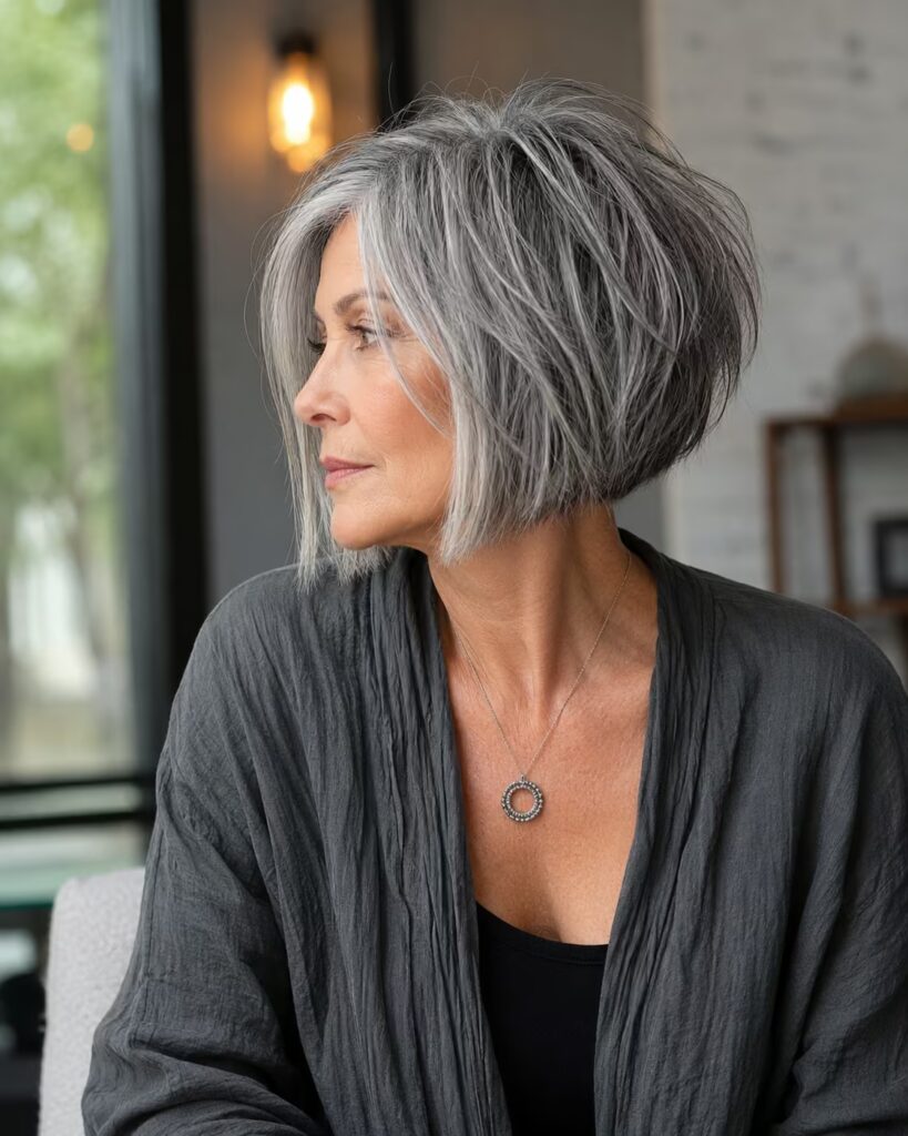 Choppy Inverted Bob Haircut for Older Women