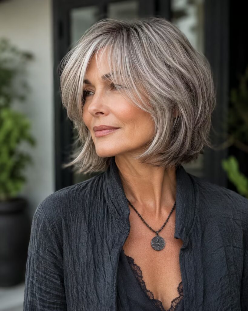 Layered Silver Bob Haircut
