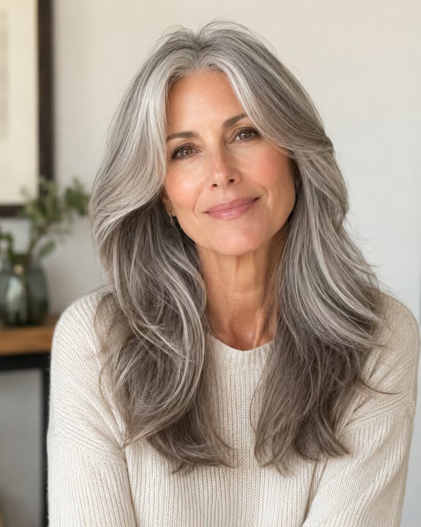Long Layered Silver Waves Haircut