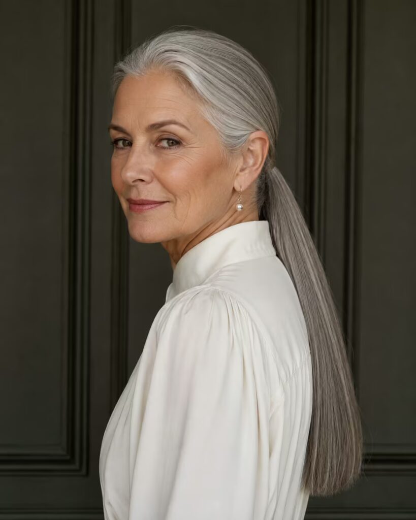 Long Silver Ponytail