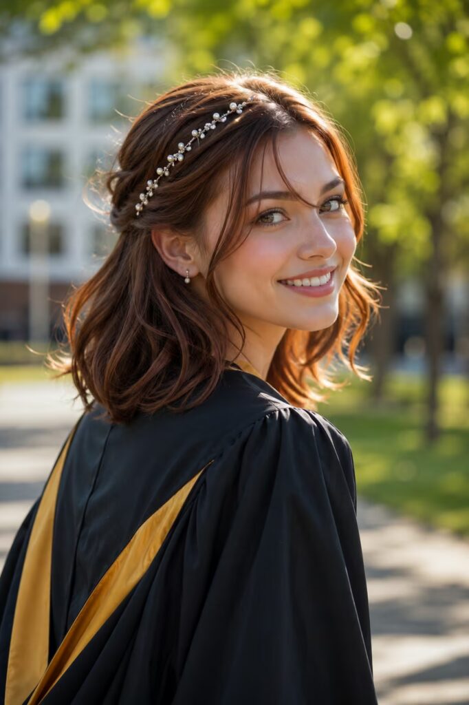 Pearl-Kissed Auburn Waves