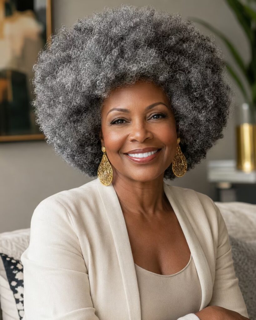 Rounded natural silver afro