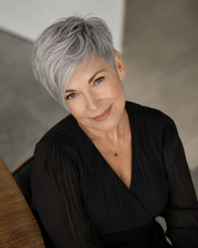 Side-Swept Pixie Haircut for Older Women