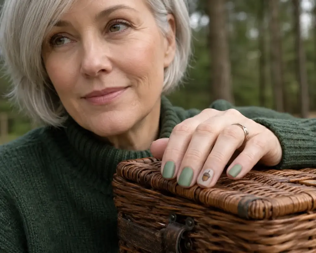 sage matte, acorn accent September nail ideas