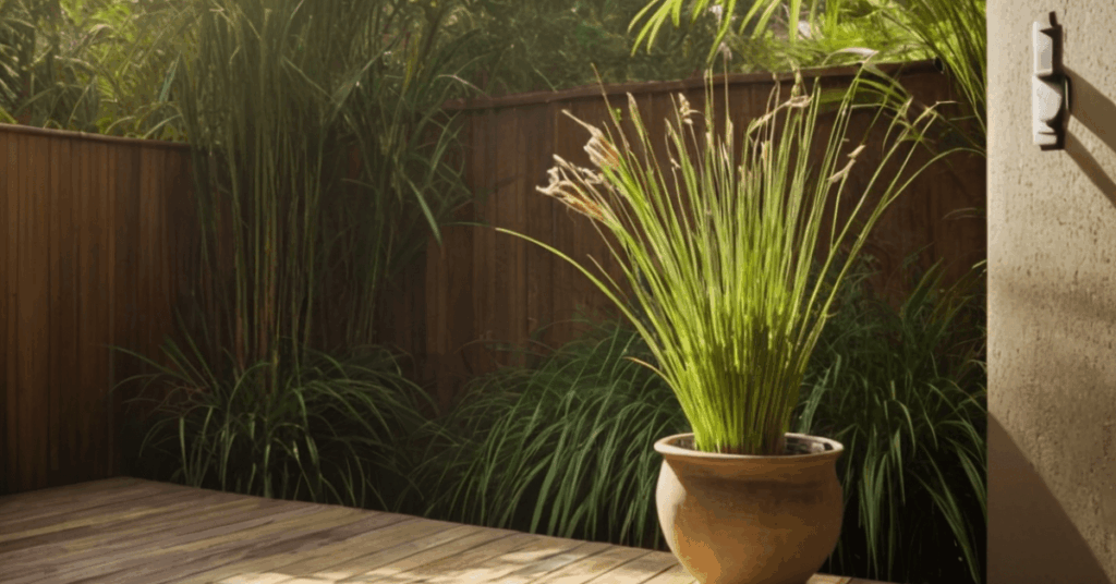 12. Lemongrass (Cymbopogon citratus)  as winter-proof plant for outdoor shower