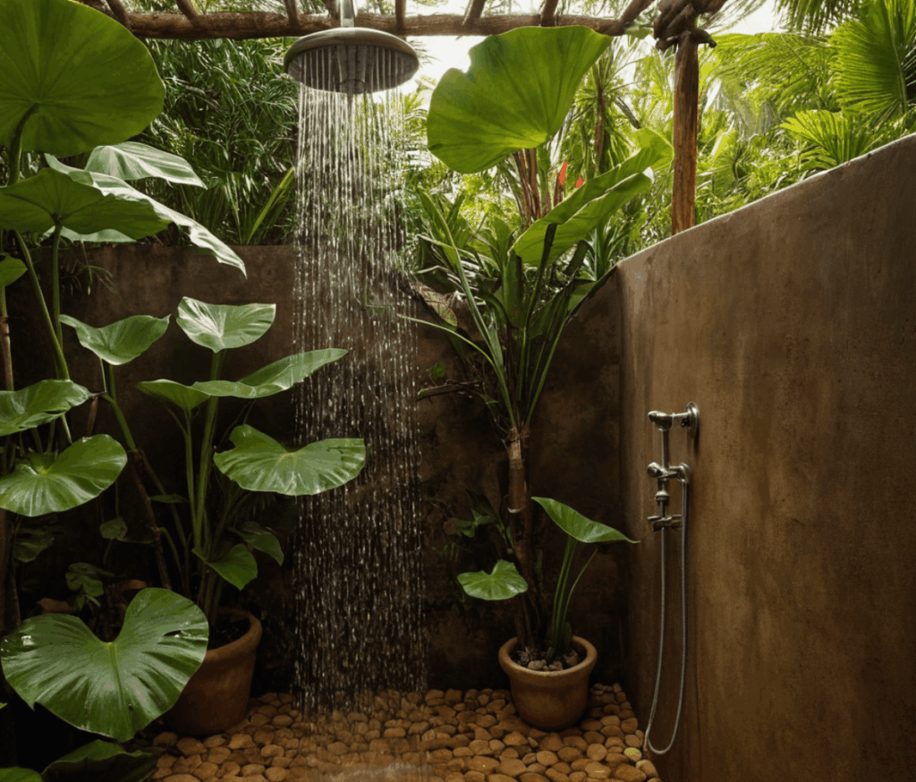 5. Elephant Ears (Colocasia spp.)  as winter-proof plant for outdoor shower