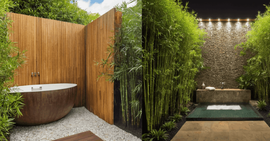 6. Dwarf Bamboo (Bambusa multiplex ‘Alphonse Karr’)  as winter-proof plant for outdoor shower