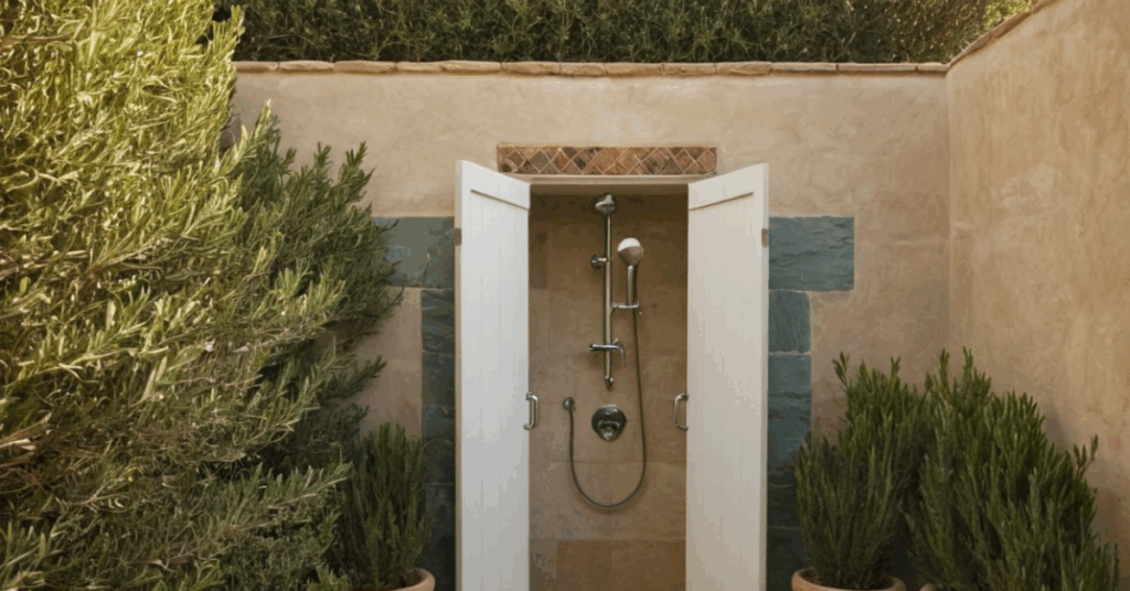7. Coastal Rosemary (Westringia fruticosa)  as winter-proof plant for outdoor shower