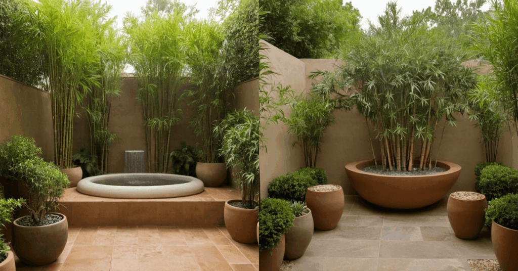 8. Potted Green Screens for Flexibility as an Outdoor Shower Privacy Ideas Using Natural Green Screens