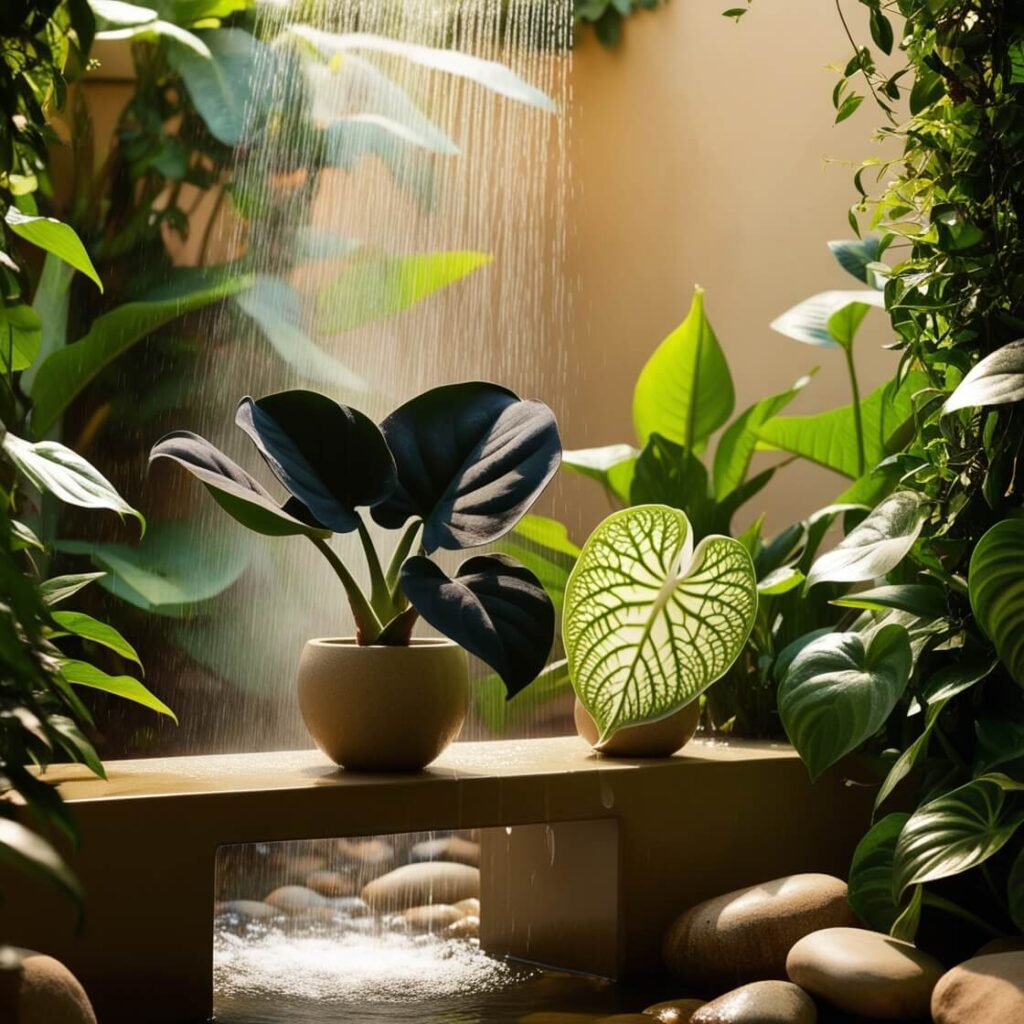 Elephant Ears + Caladium Big, Bold & Colorful as a good Plant Pairing for outdoor shower