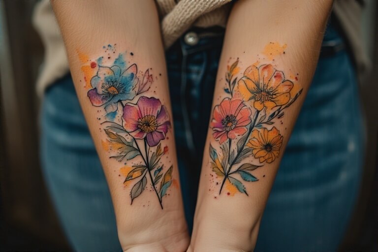 1. Matching Birth Flowers two children tattoos for moms