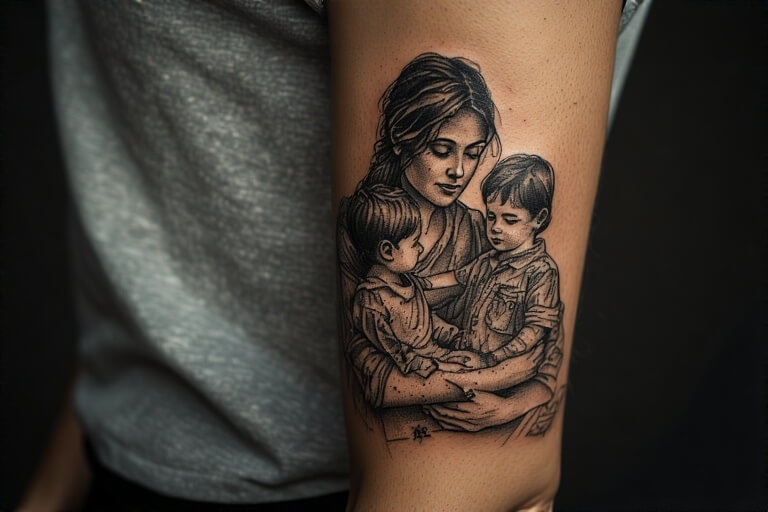 18. Parent-Child Hand Holding tattoo on upper arm