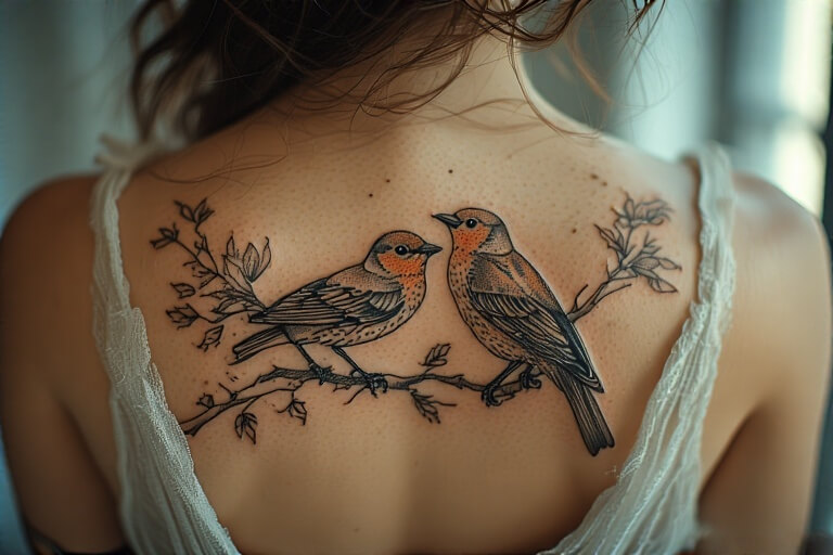 3. Two Little Birds on a Branch as two children tattoo for moms